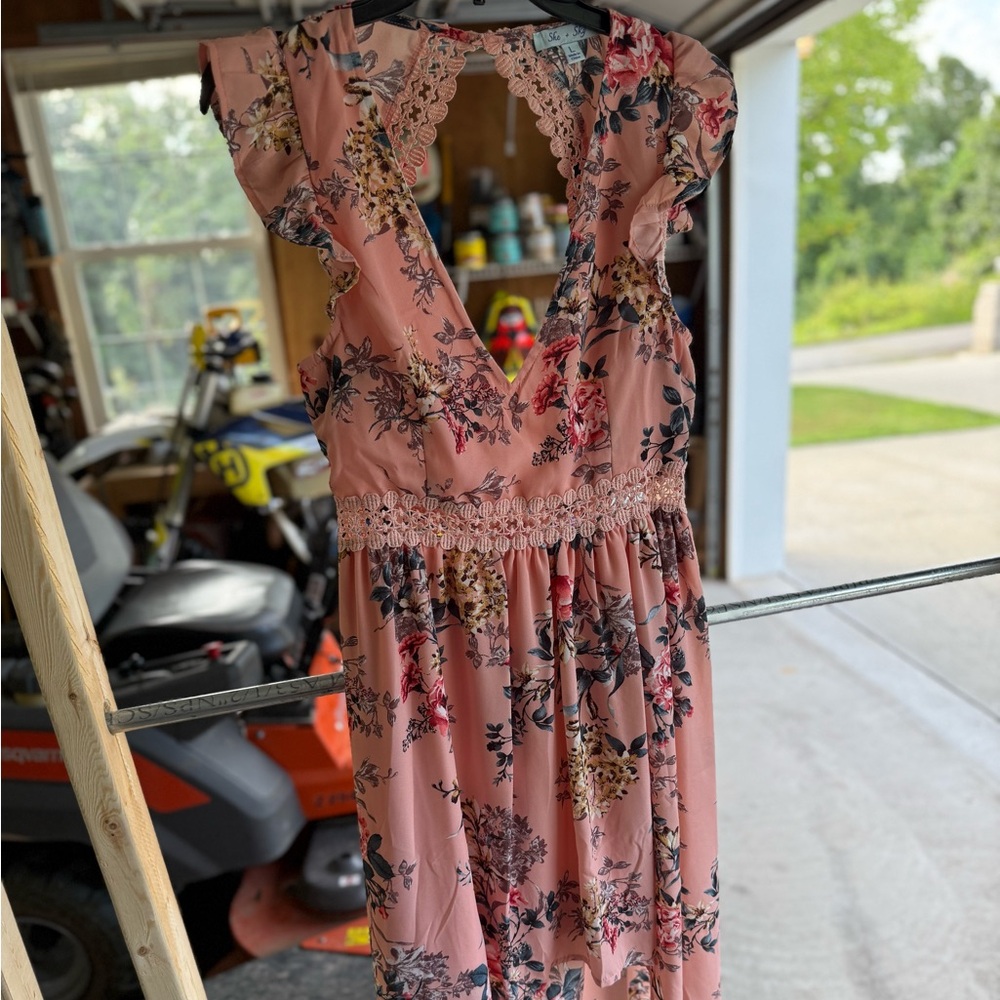 Floral Pink Dress with Lace Edging